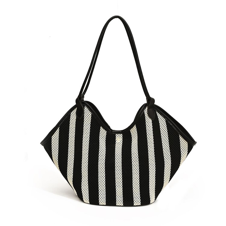 Women's PU Leather Striped Crescent Shoulder Bag view 1