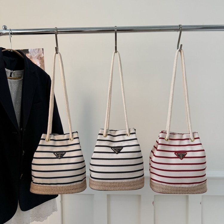 Women's Cloth Striped Drawstring Crossbody Bag view 2