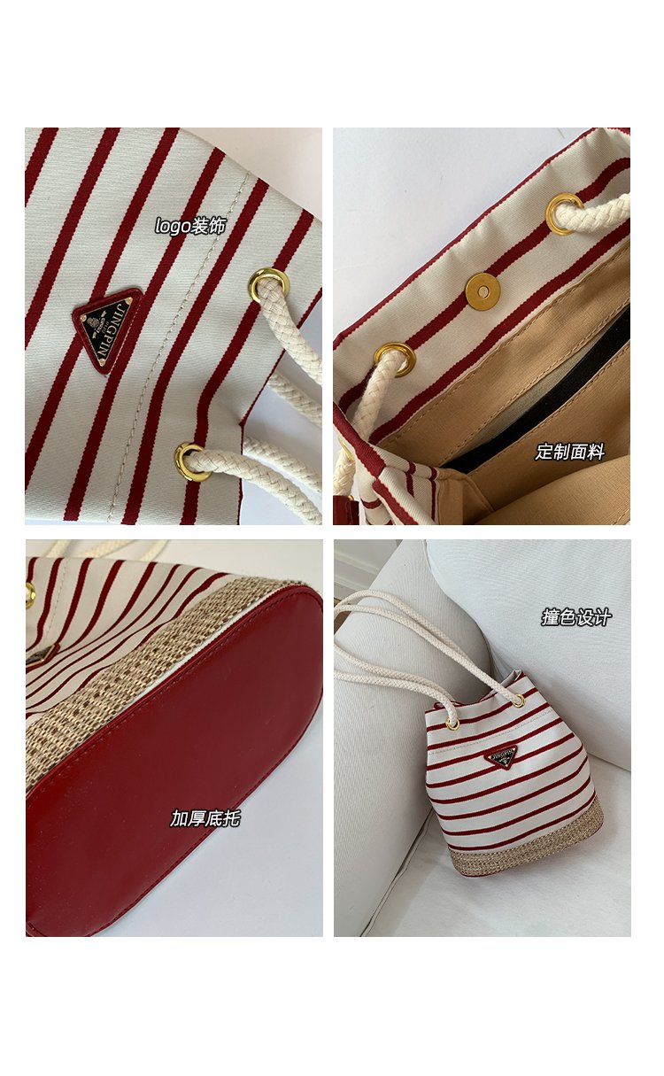 Women's Cloth Striped Drawstring Crossbody Bag detail 10