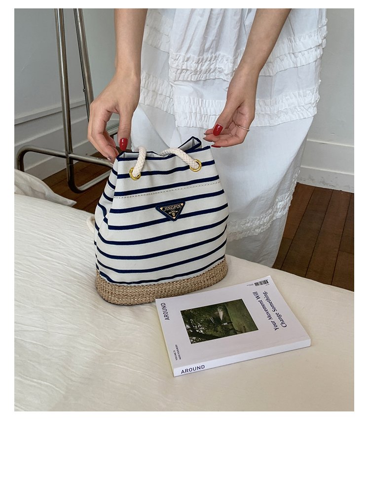 Women's Cloth Striped Drawstring Crossbody Bag detail 17