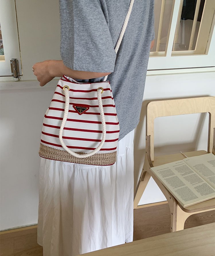 Women's Cloth Striped Drawstring Crossbody Bag detail 25