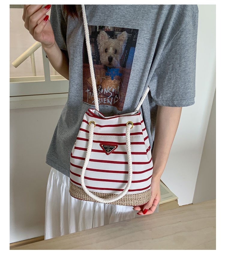 Women's Cloth Striped Drawstring Crossbody Bag detail 29