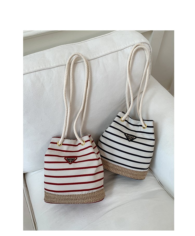 Women's Cloth Striped Drawstring Crossbody Bag detail 4