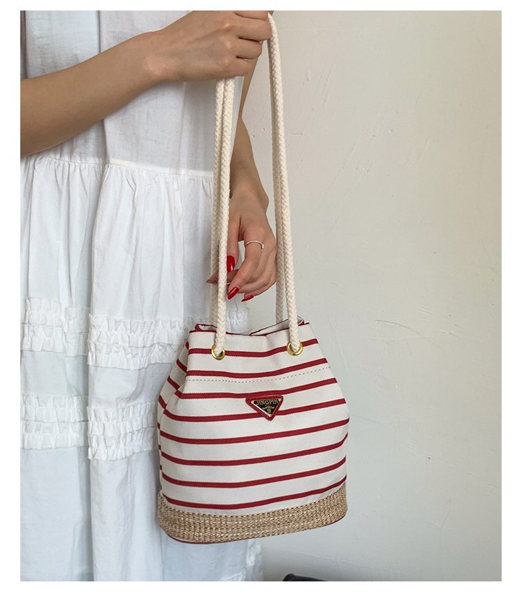 Women's Cloth Striped Drawstring Crossbody Bag detail 8