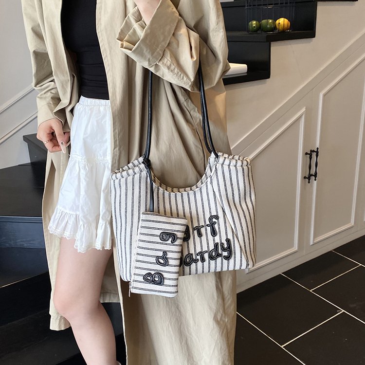 Women's PU Leather Striped Soft Tote Bag view 3