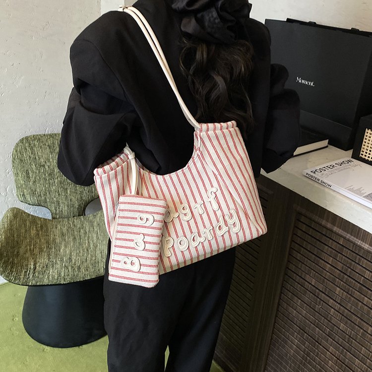 Women's PU Leather Striped Soft Tote Bag view 4