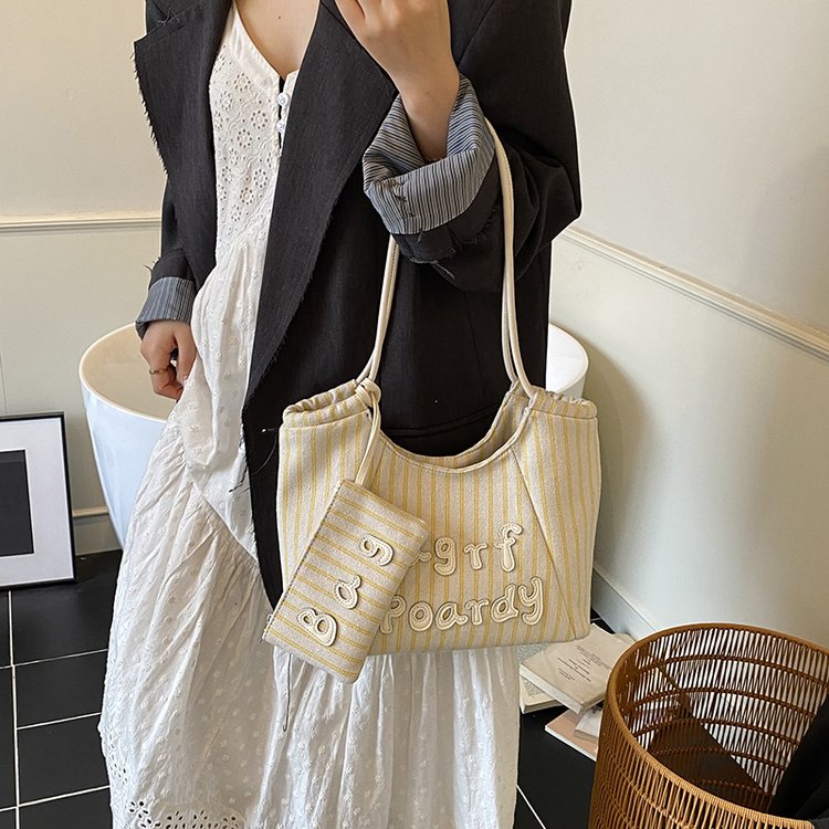 Women's PU Leather Striped Soft Tote Bag view 5