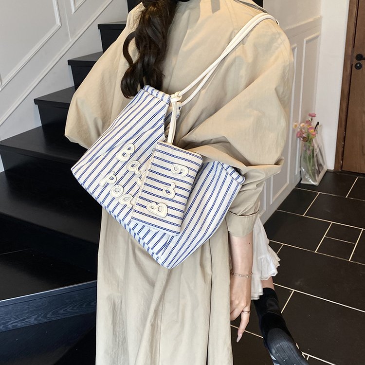 Women's PU Leather Striped Soft Tote Bag view 1
