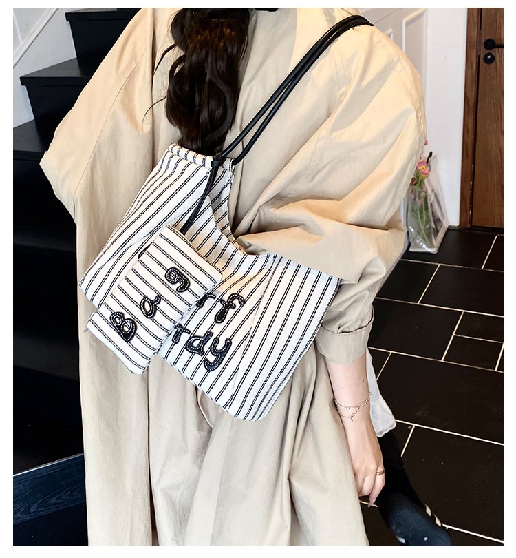 Women's PU Leather Striped Soft Tote Bag detail 3