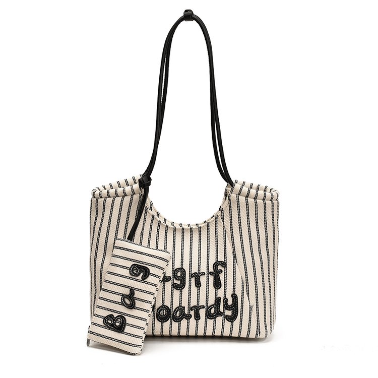 Women's PU Leather Striped Soft Tote Bag view 3