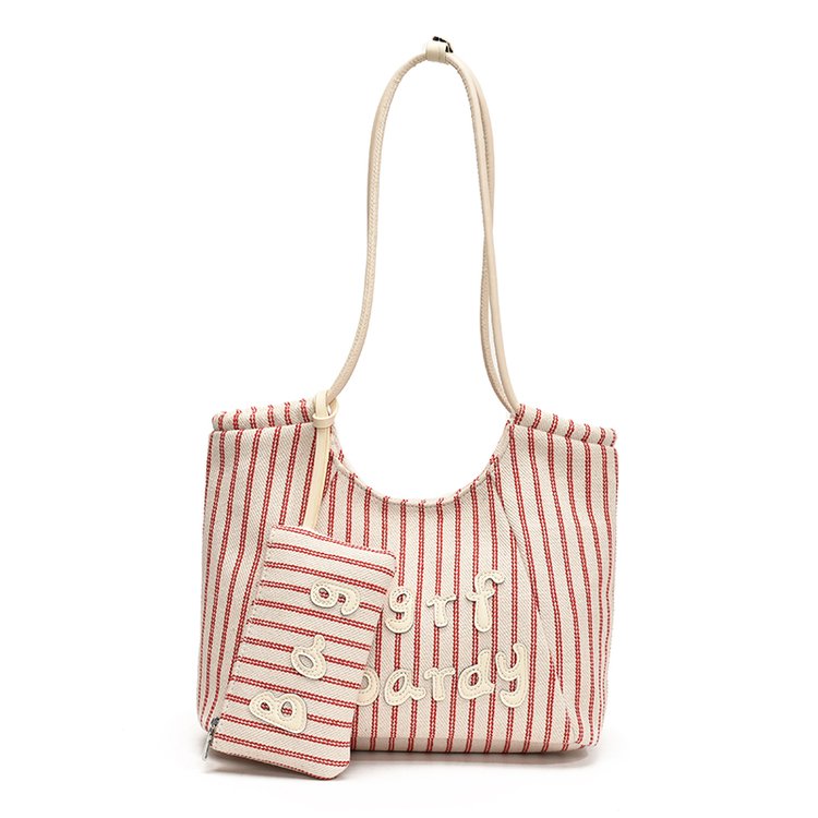 Women's PU Leather Striped Soft Tote Bag view 4