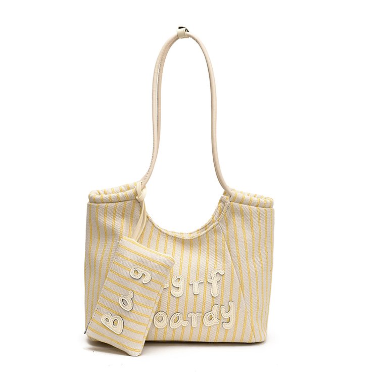 Women's PU Leather Striped Soft Tote Bag view 5