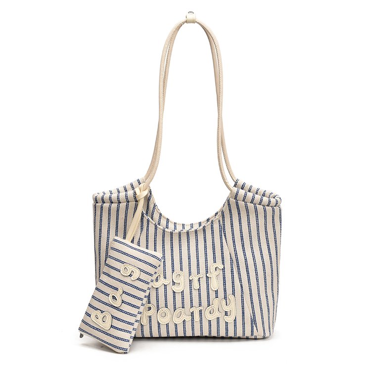 Women's PU Leather Striped Soft Tote Bag view 1