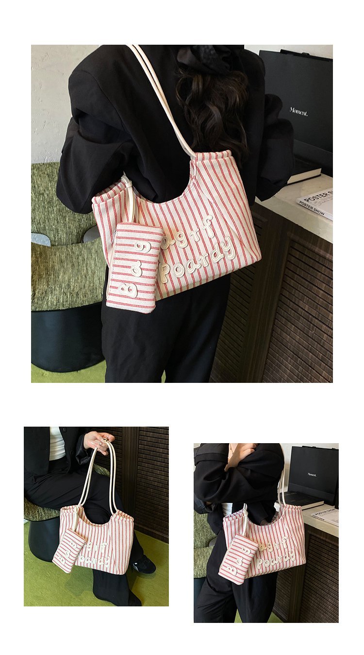Women's PU Leather Striped Soft Tote Bag detail 5
