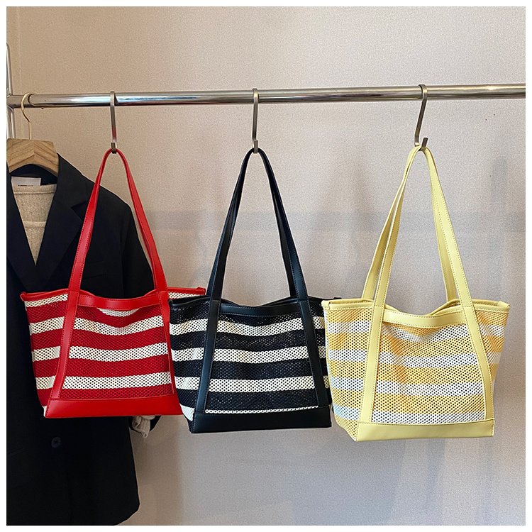 Women's PU Leather Striped Tote Bag detail 1