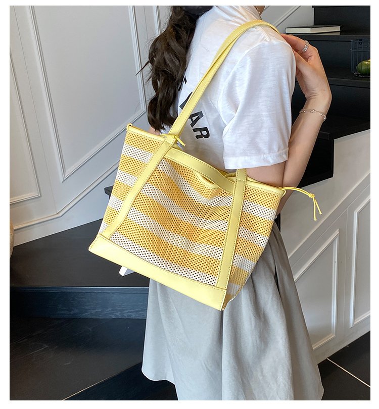 Women's PU Leather Striped Tote Bag detail 2