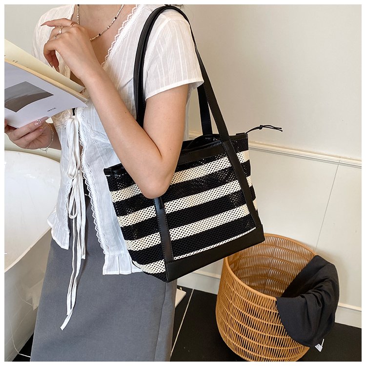 Women's PU Leather Striped Tote Bag detail 38