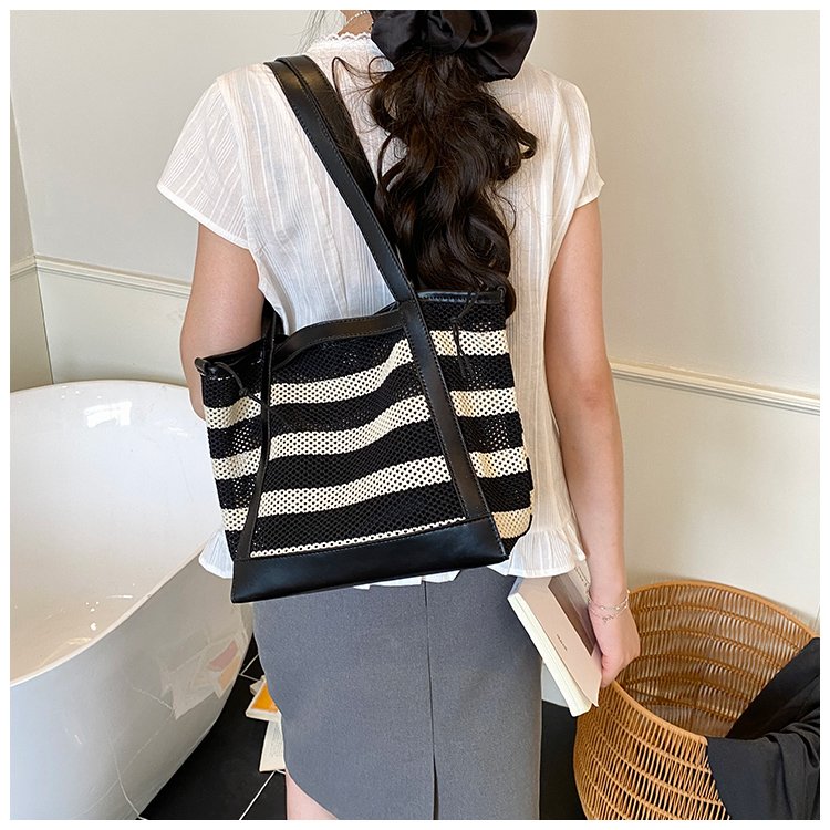 Women's PU Leather Striped Tote Bag detail 40