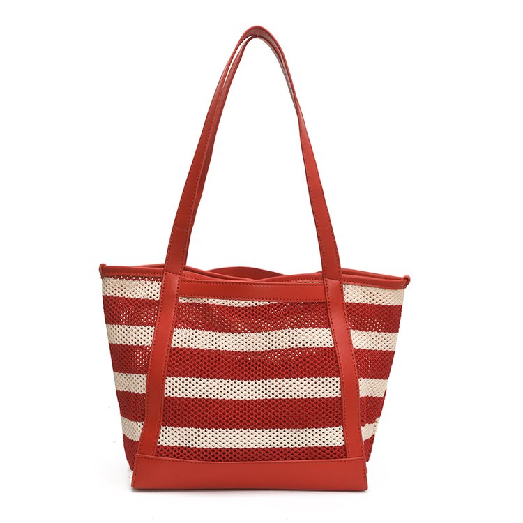 Women's PU Leather Striped Tote Bag view 4