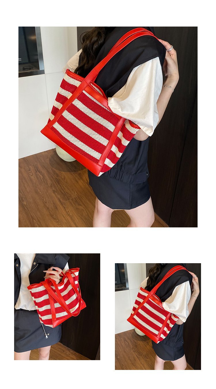 Women's PU Leather Striped Tote Bag detail 4