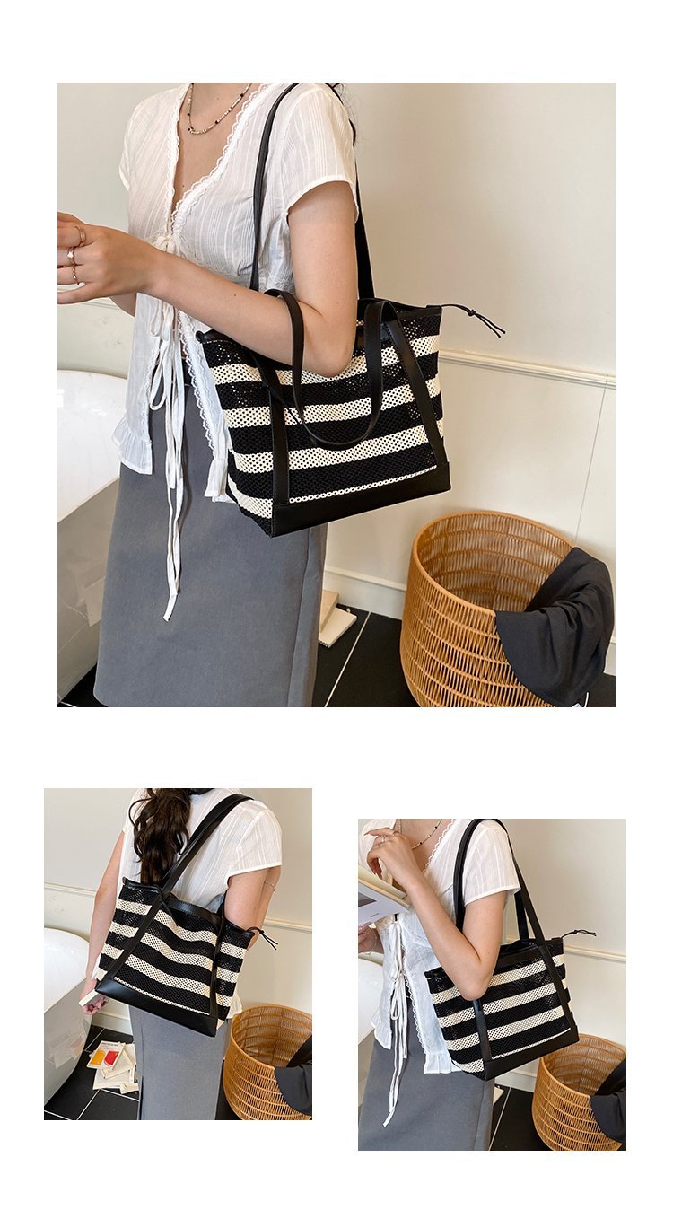 Women's PU Leather Striped Tote Bag detail 5