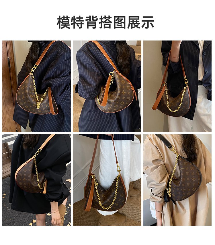 Women's PU Leather Stud Trim Crescent Shoulder Bag detail 2