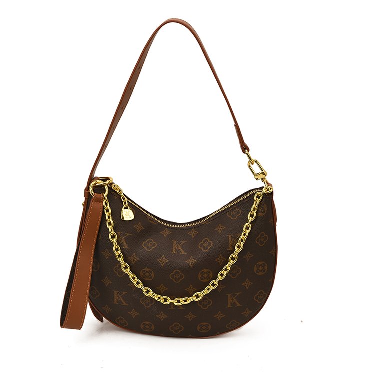 Women's PU Leather Stud Trim Crescent Shoulder Bag view 1
