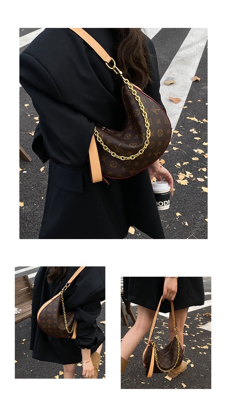 Women's PU Leather Stud Trim Crescent Shoulder Bag detail 4
