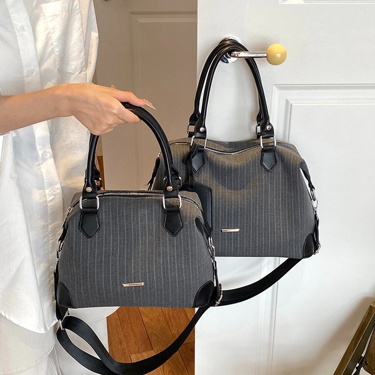 Unisex PU Leather & Cloth Two Tone Top Handle Crossbody Bag view 2