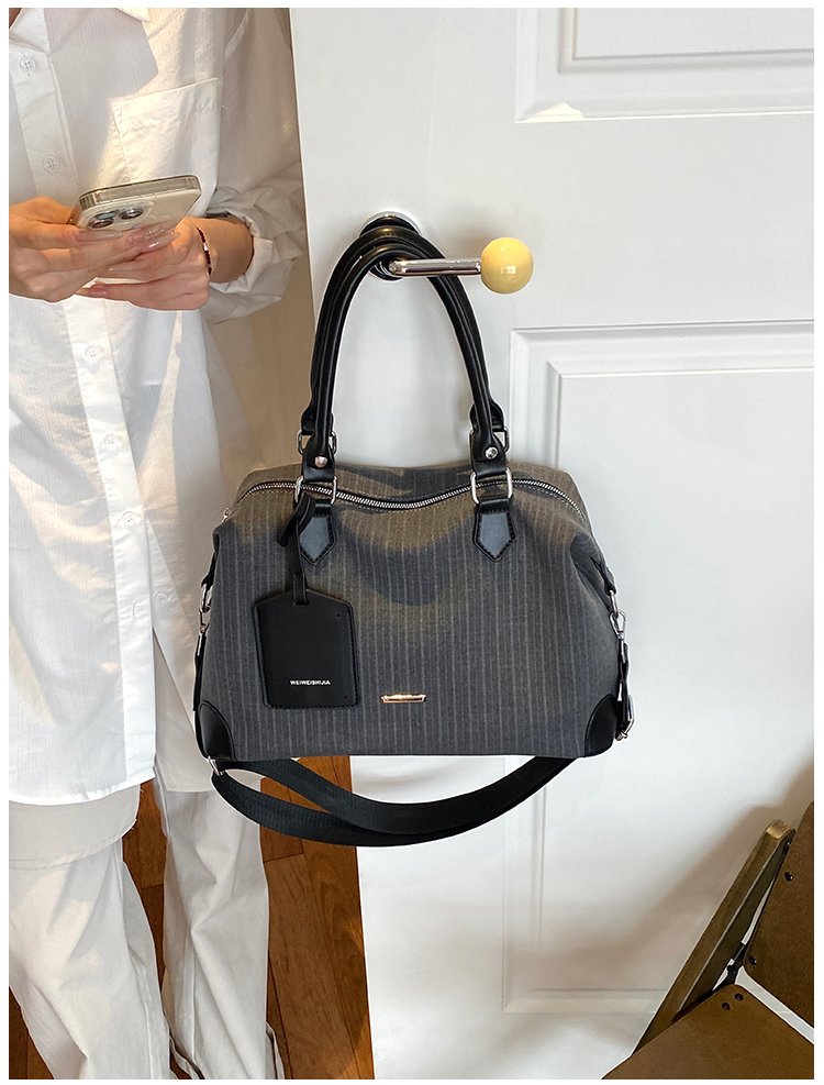 Unisex PU Leather & Cloth Two Tone Top Handle Crossbody Bag detail 12