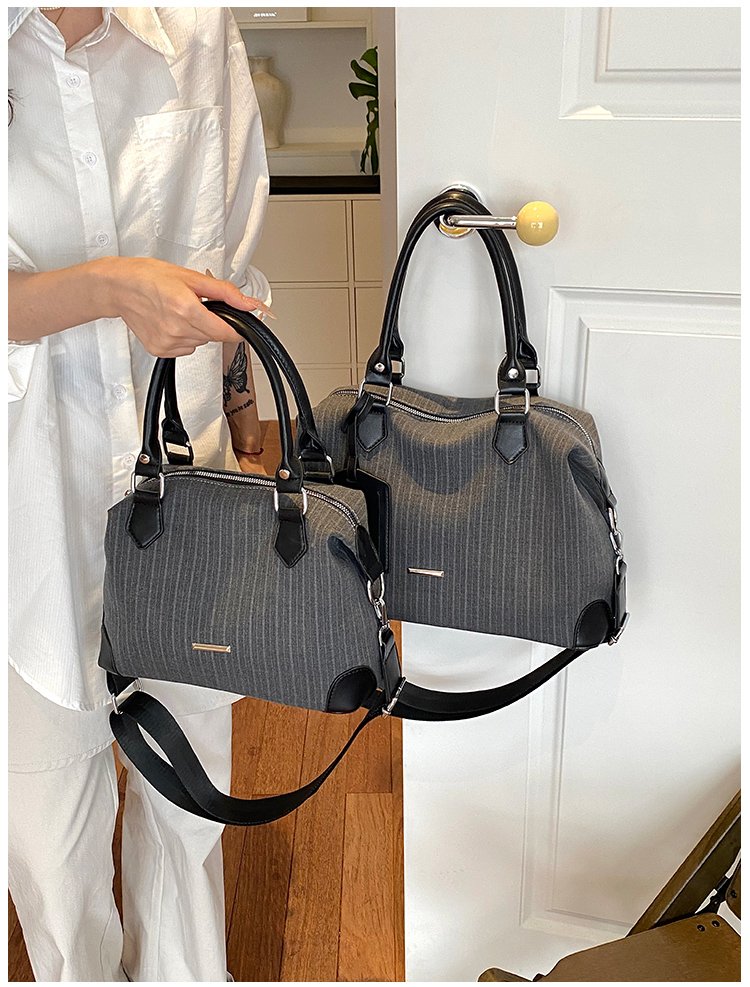 Unisex PU Leather & Cloth Two Tone Top Handle Crossbody Bag detail 14