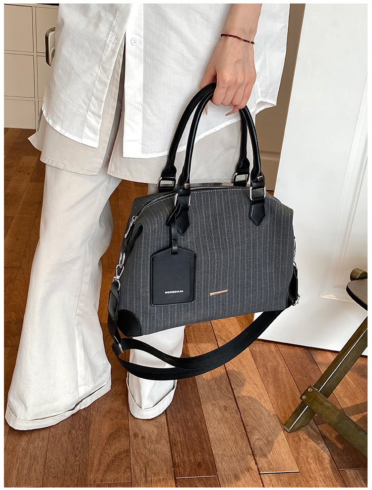 Unisex PU Leather & Cloth Two Tone Top Handle Crossbody Bag detail 15