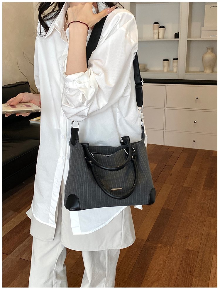 Unisex PU Leather & Cloth Two Tone Top Handle Crossbody Bag detail 34