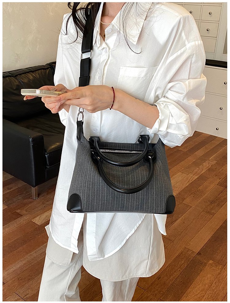 Unisex PU Leather & Cloth Two Tone Top Handle Crossbody Bag detail 35
