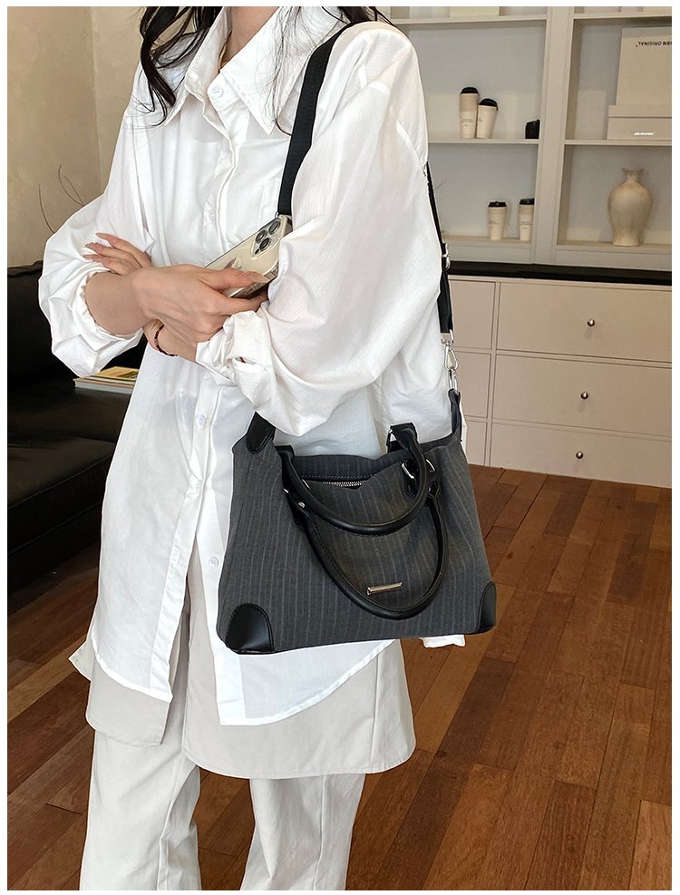 Unisex PU Leather & Cloth Two Tone Top Handle Crossbody Bag detail 36