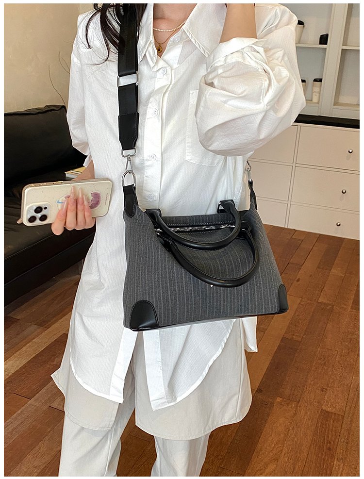 Unisex PU Leather & Cloth Two Tone Top Handle Crossbody Bag detail 37