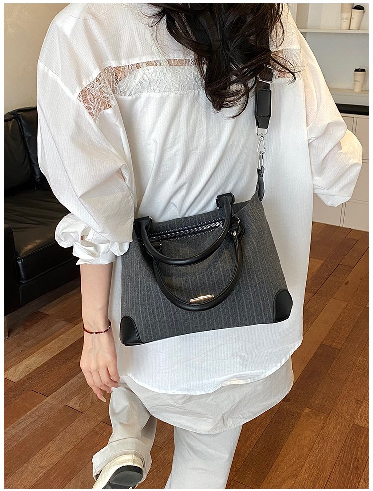 Unisex PU Leather & Cloth Two Tone Top Handle Crossbody Bag detail 40
