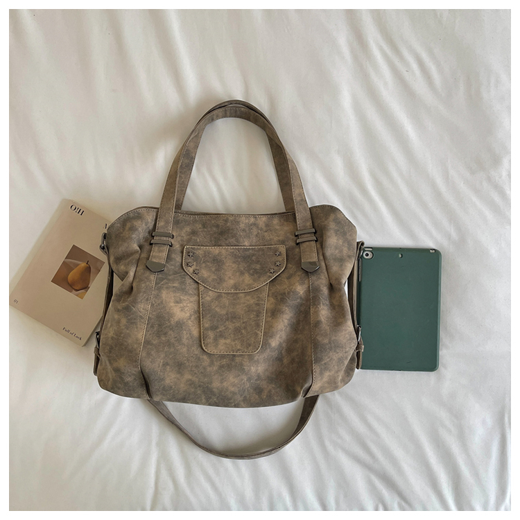 Vintage PU Leather Multi-Pocket Crossbody Tote Bag with Top Handles detail 1