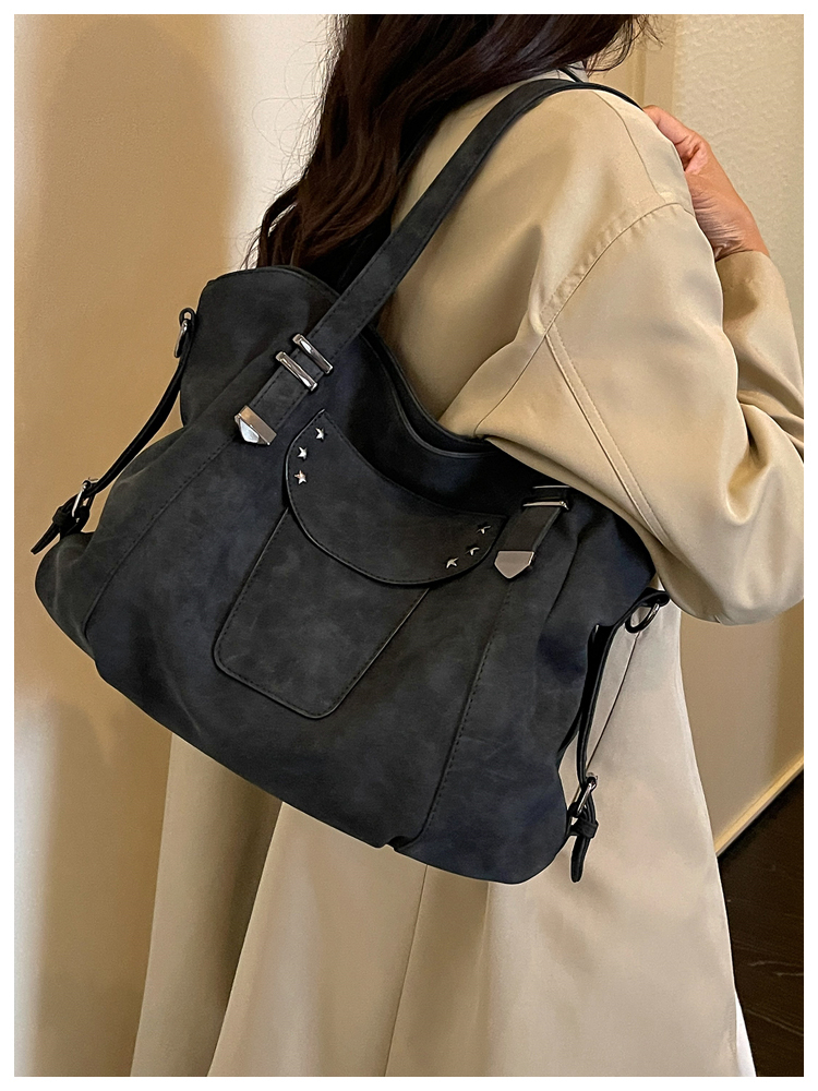 Vintage PU Leather Multi-Pocket Crossbody Tote Bag with Top Handles detail 44