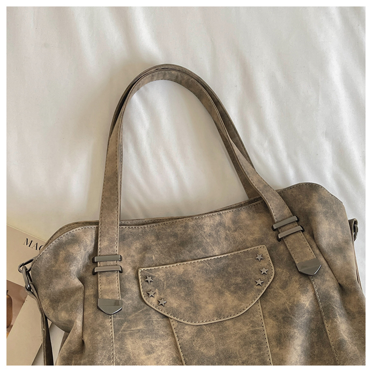 Vintage PU Leather Multi-Pocket Crossbody Tote Bag with Top Handles detail 4