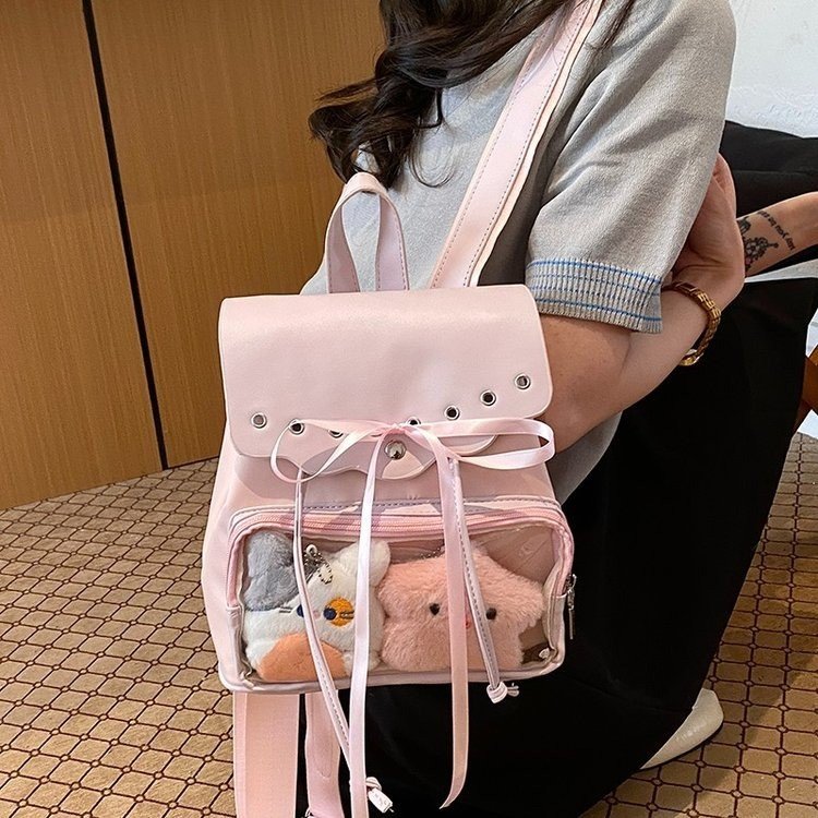 Cute Waterproof PU Leather Drawstring Backpack for Women view 2