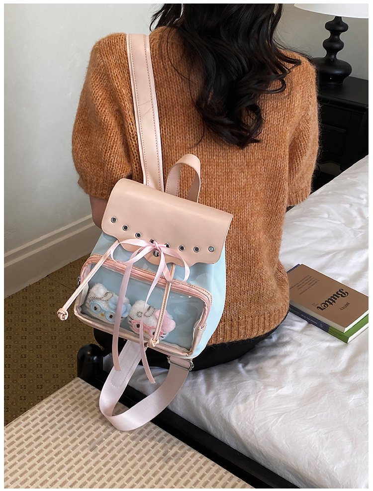 Cute Waterproof PU Leather Drawstring Backpack for Women detail 13