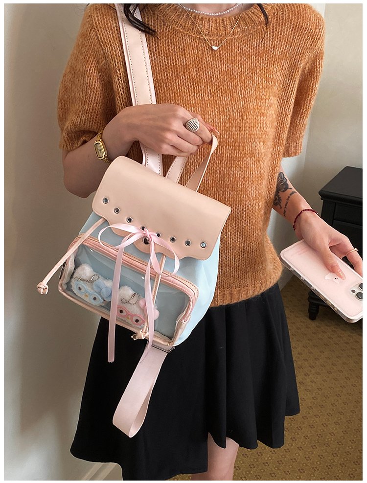 Cute Waterproof PU Leather Drawstring Backpack for Women detail 17