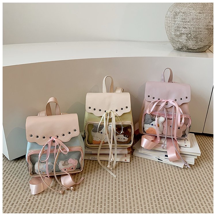 Cute Waterproof PU Leather Drawstring Backpack for Women detail 1