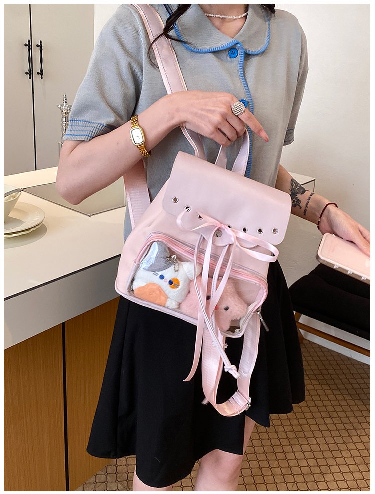 Cute Waterproof PU Leather Drawstring Backpack for Women detail 23