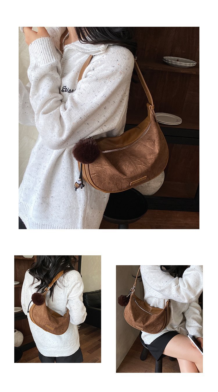 Women's Versatile PU Leather Dumpling Shoulder Bag with Zipper detail 6