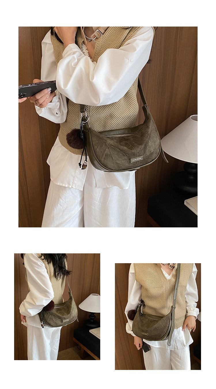 Women's Versatile PU Leather Dumpling Shoulder Bag with Zipper detail 7