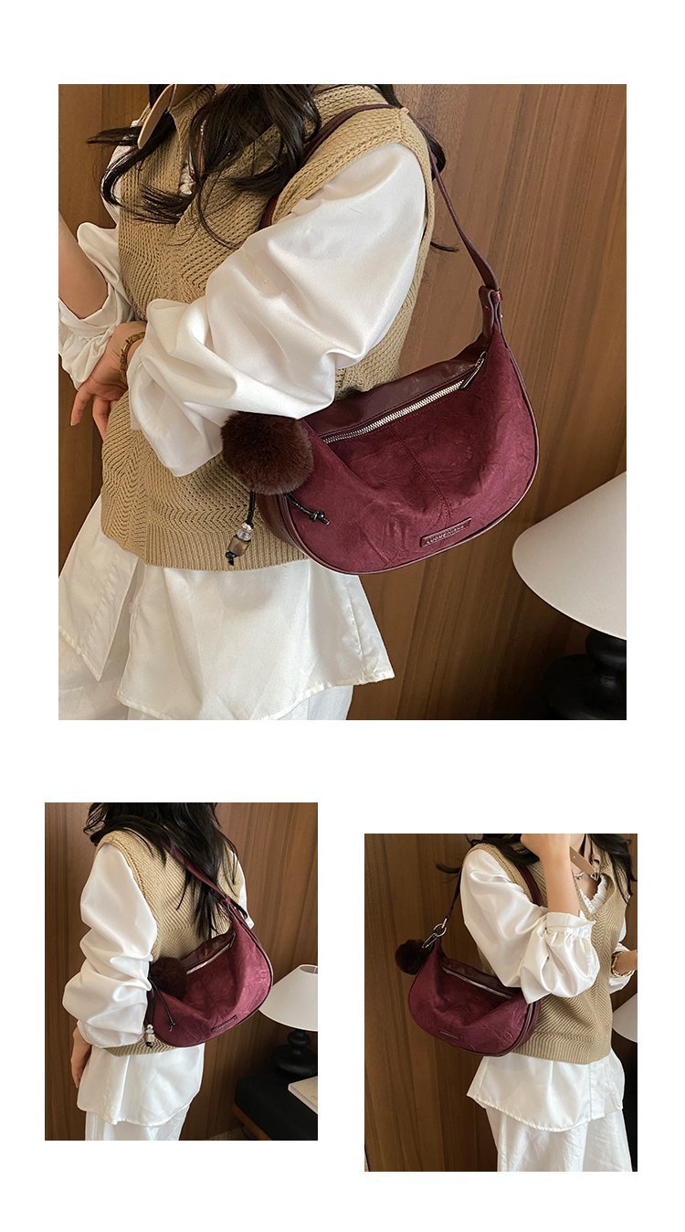 Women's Versatile PU Leather Dumpling Shoulder Bag with Zipper detail 8
