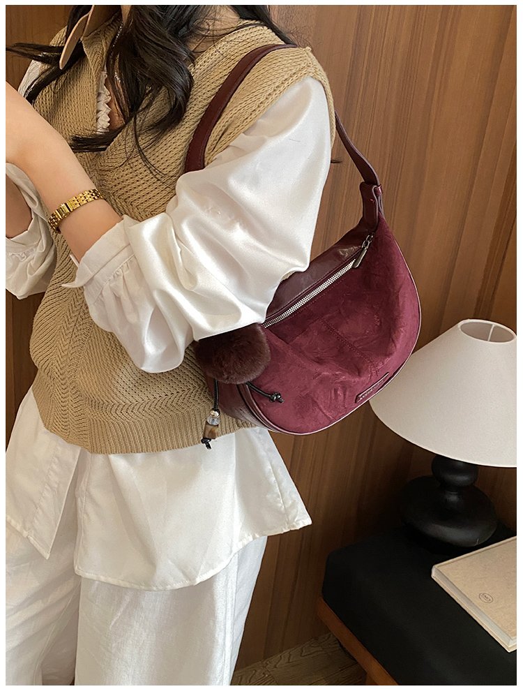 Women's Versatile PU Leather Dumpling Shoulder Bag with Zipper detail 24