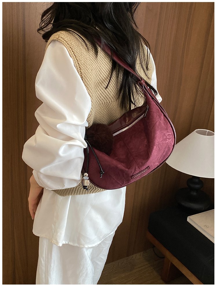 Women's Versatile PU Leather Dumpling Shoulder Bag with Zipper detail 26